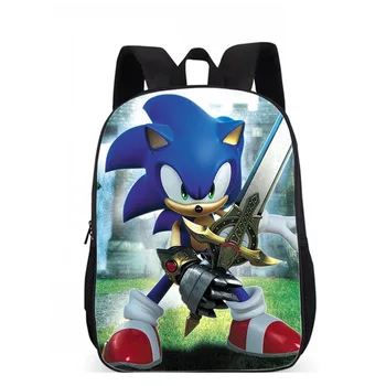 

2019 New Children 16 Inch Schoolbag Classic Game Sonic The Hedgehog Printing Little Children Boy Schoolbag Kids Cartoon Backpack