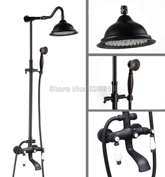 

Black Oil Rubbed Bronze Bath Tub Mixer Tap Bathroom Wall Mounted Rain Shower Faucet Set W/ 8.2" Shower Head + Hold Shower Whg641