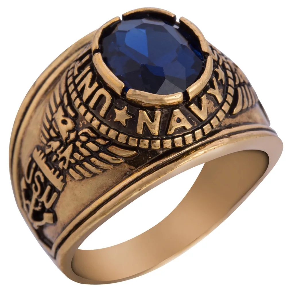 Размер 7-15 позолоченные и посеребренные Ретро Винтажные американские морское кольцо голубые кристаллы Коктейльные Вечерние