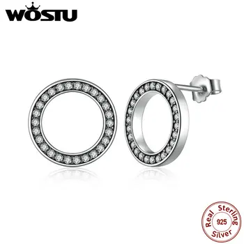 WOSTU Hot Fashion 100% 925 Sterling Silver Forever Circular Stud Earrings For Women Authentic Original Jewelry Lucky Gift