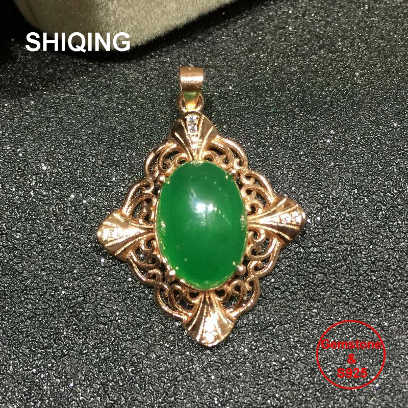 SHIQING 100% природа зеленый халцедон стерлингового серебра крест Готический винтажный кулон ожерелье для женщин Девушка