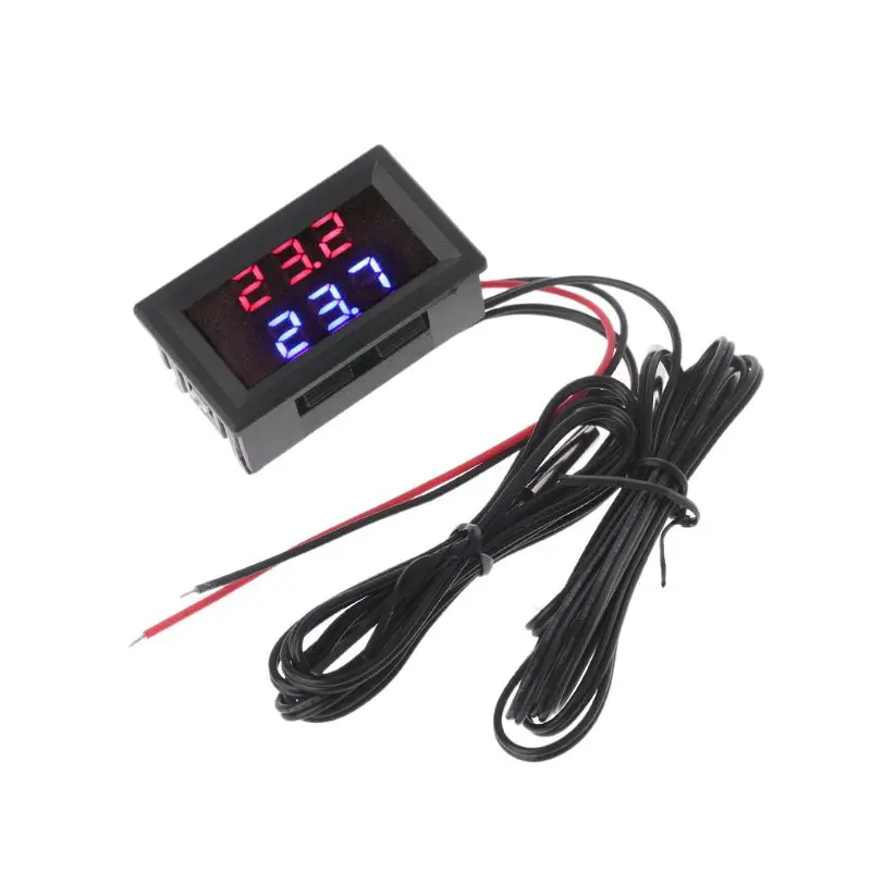 48x29mm Dual Display Digital Thermometer Red+Blue Temperature Sensor Tester NTC Waterproof Metal Probe 4-28V