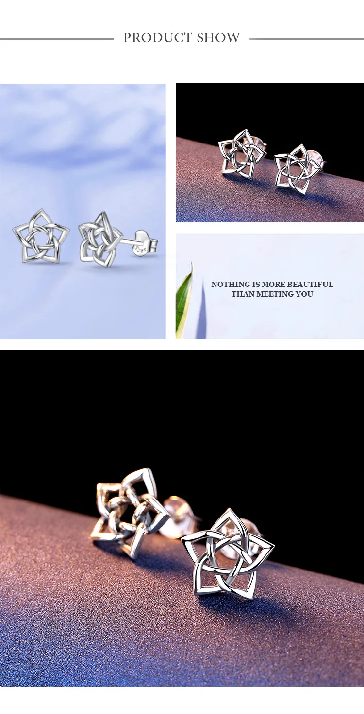 Eudora, 925 пробы, серебряные серьги в форме звезды кельтики, винтажные серебряные серьги-гвоздики в виде звезды и цветка для женщин, хорошее ювелирное изделие, подарок CYE103