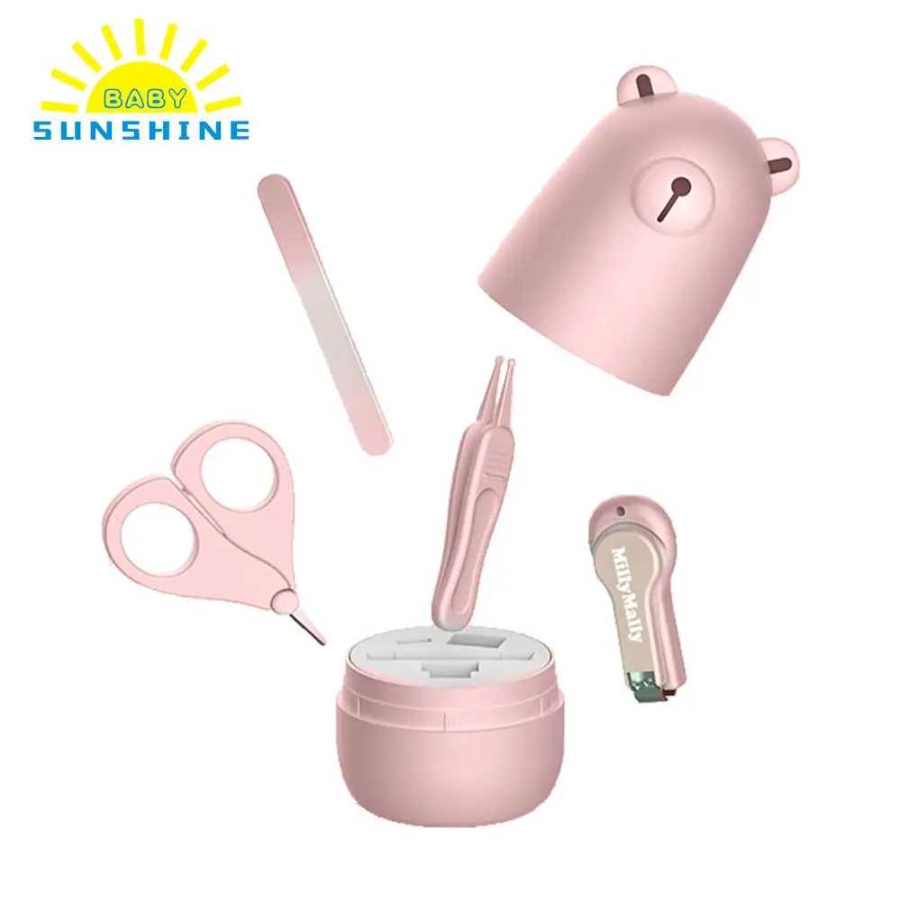 

4Pcs Newborn Toddler Safety Baby Nail Care Kit Clipper + Rounded Scissors + Trimmer + Nose Cleaning Tweezer for 0-6 Year