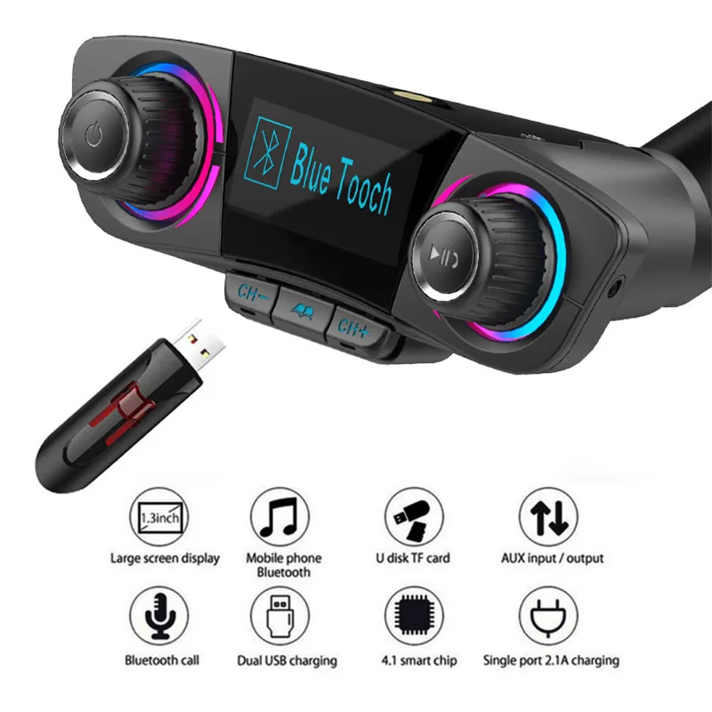 TOSPRA FM Transmitter Aux Modulator Bluetooth Handsfree Car Kit Car Audio MP3 Player With Smart Charge Dual USB Car Charger