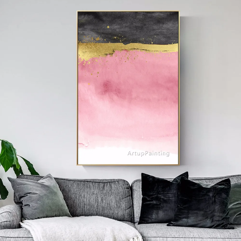 

Hand painted Pink Black Gold Modern Abstract Oil painting on Canvas cuadros for Home decor wall Art Acrylic Painting