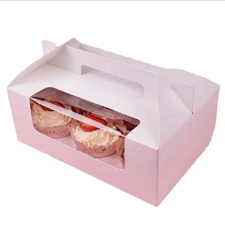 

12Pcs/Lot Six Case Pink Kraft Paper Cupcake Box Cake Box With Clean PVC Window Wedding Party Favor Box Cake Packaging