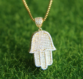 

promotion 2017 summer mens long chain hamsa hand hip hop bling micro pave cz Mens box chain Iced out necklace