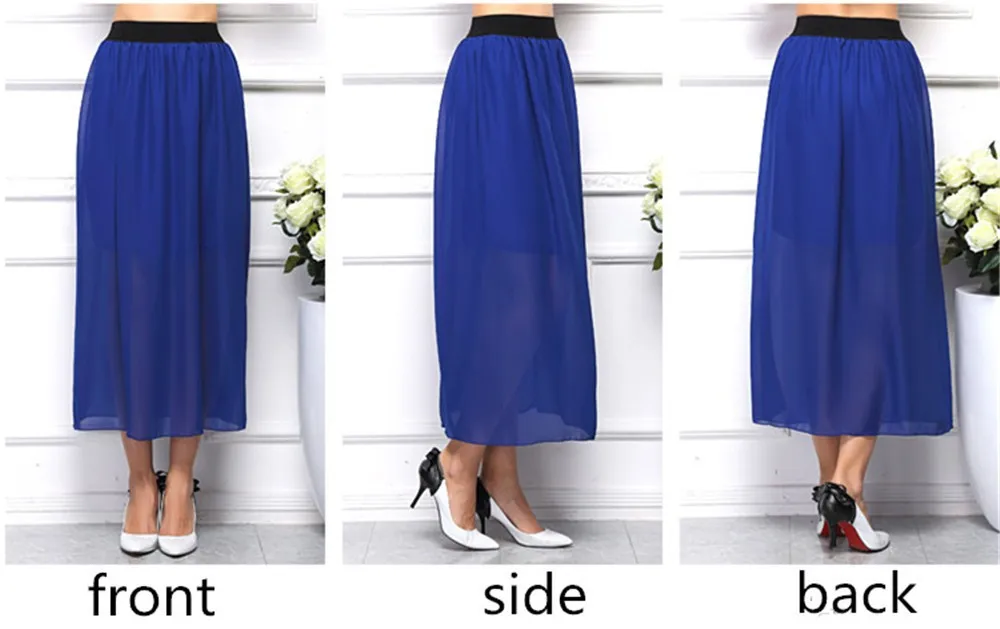 Mainland Summer Style Long Skirt Solid Ankle Length Pleated Natural Chiffon Maxi Shirt Beach Boho Vintage Skirts Faldas Saia (6)