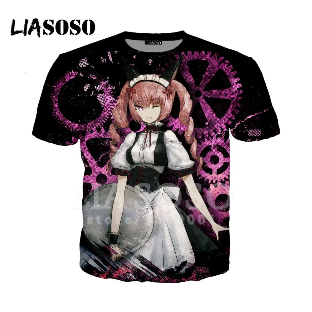 

LIASOSO 3D Print Women Men Steins Gate Okabe Rintarou Makise Kurisu Tshirt Summer T-shirt Hip Hop Pullover Short Sleeve X1204