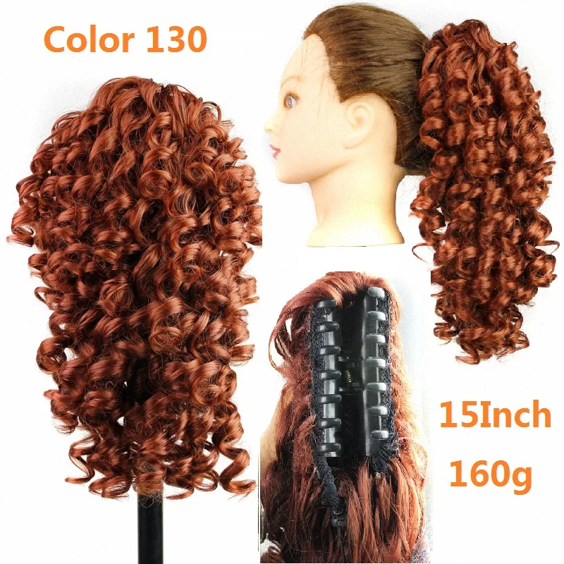 Drawstring ponytails hairpieces curly ponytail synthetic fake hair pieces pony tails claw clip ponytail hair extensions 160g