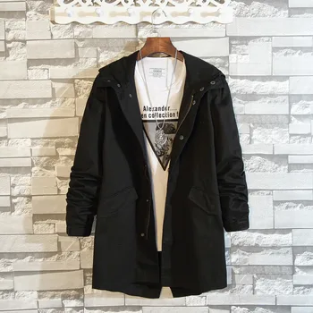 

Spring Men Jacket Hooded Coat Long Section Fashion Cargo Trench New Autumn Brand Casual Loose Overcoat Jackets Outerwear Male