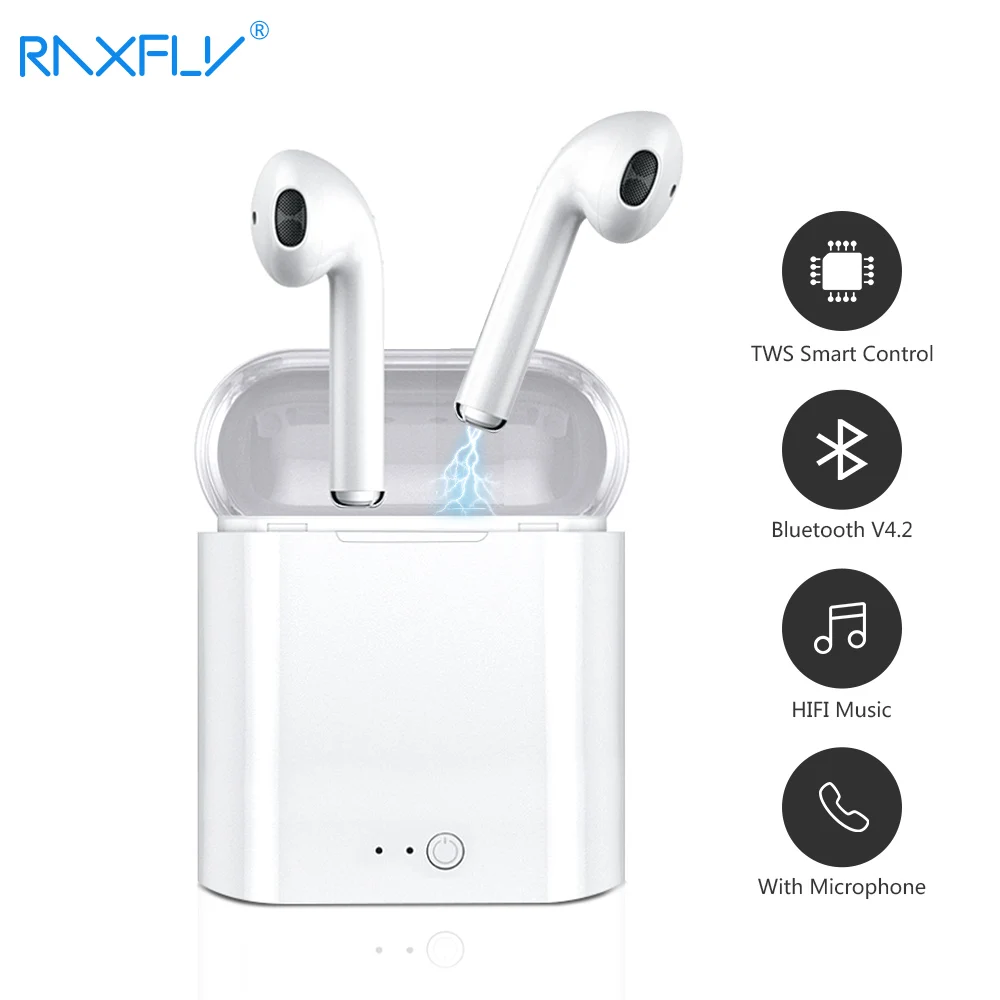 RAXFLY TWS Мини Bluetooth наушники с микрофоном стерео наушники гарнитура беспроводная Bluetooth с зарядным устройством шумоподавление звонки
