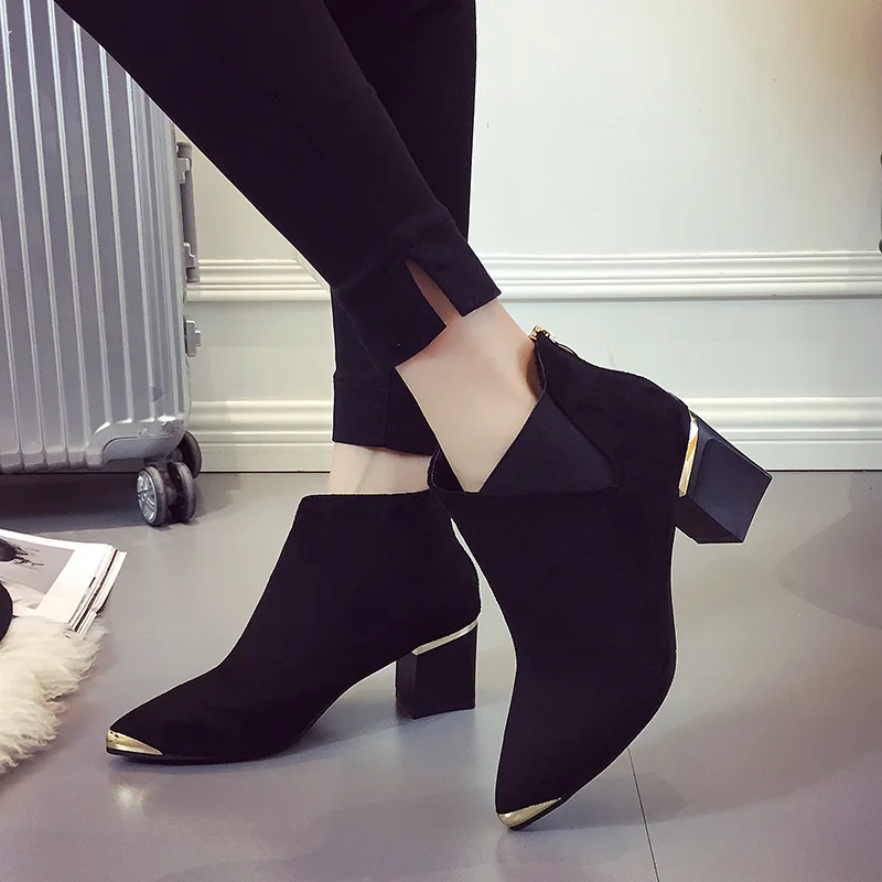 

Fashion Sexy Women Boots Short Boots Martin Boots Ankle 2018 Autumn New Pointed Metal Elegant Casual Shoes Woman Non-slip