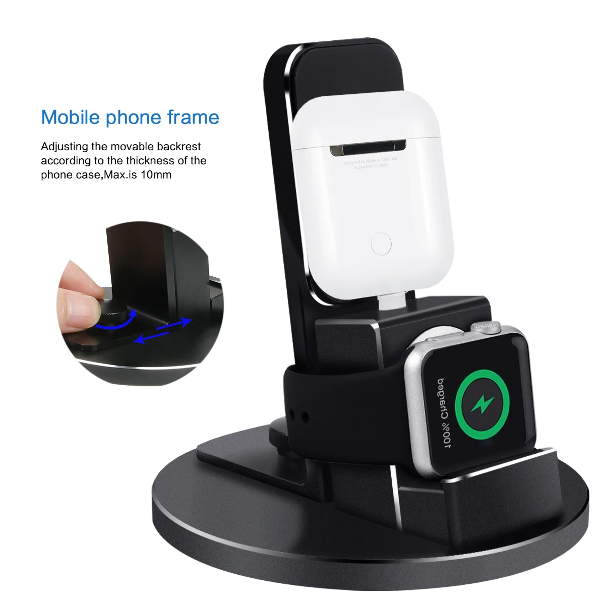 

Phone Charger For Apple iPhone/iWatch/AirPods/iPod Desktop charger 3 In 1 Metal Texture Phone charger Holder For Apple Watch