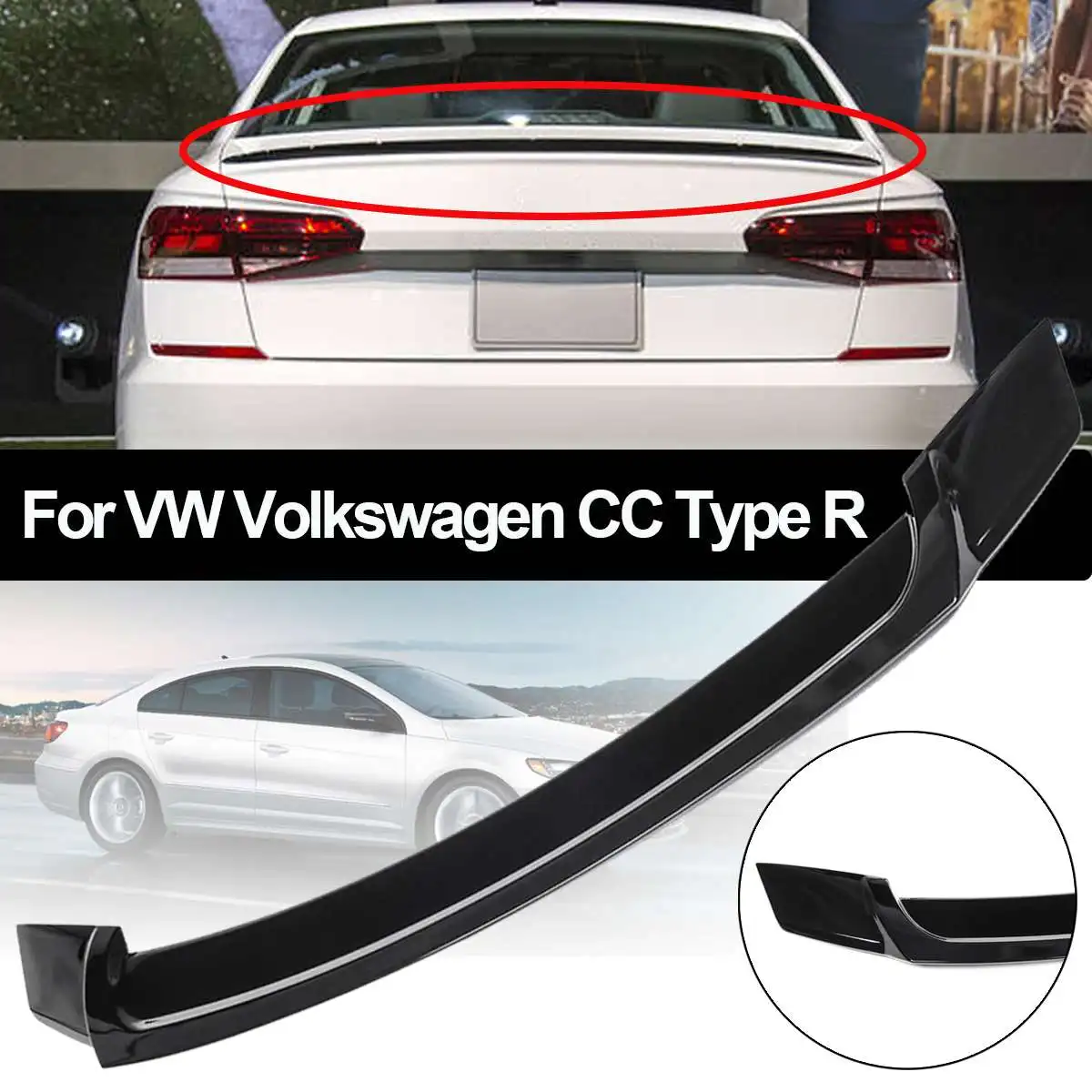

NEW R Style Gloss Black ABS Plastic Material Car Rear Roof Spoiler Lip Wings for VW for Volkswagen CC Type R 2008-2018