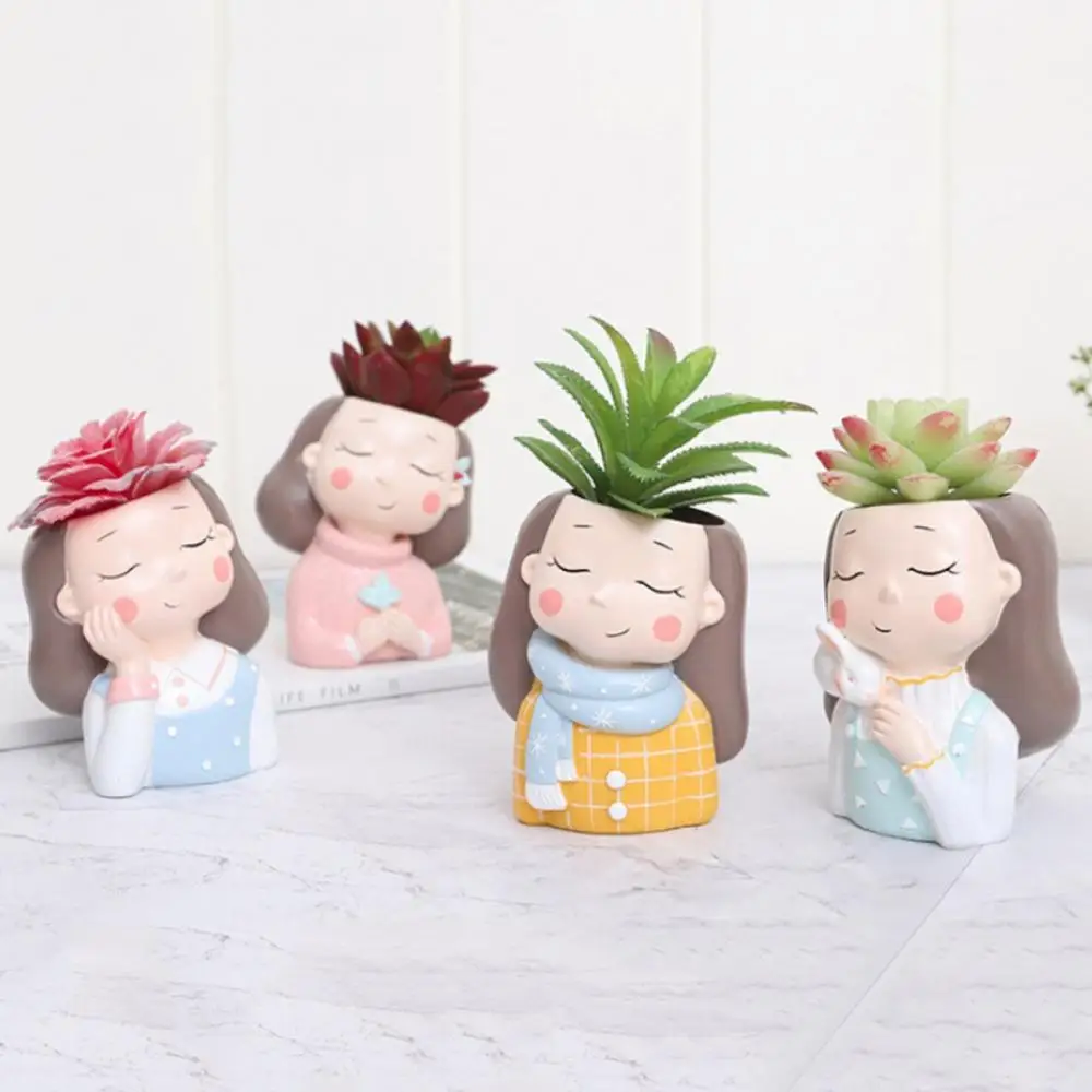 

Home Garden Office Desktop Decoration, Cute Girls Shaped Succulent Cactus Flower Pot