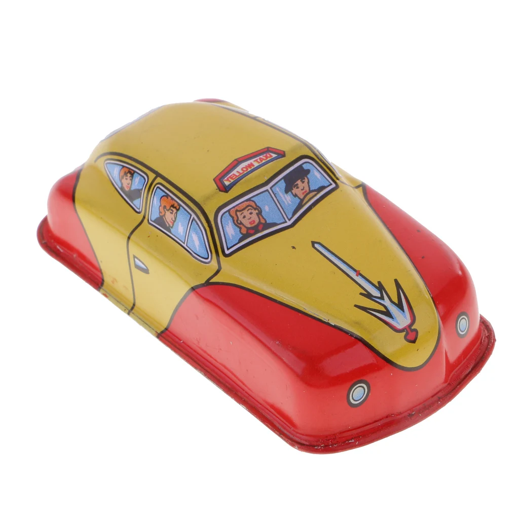 Vintage Tin Wind Up Toys Blue Taxi Car Model with Wind Up Key Collectible Toys Gifts