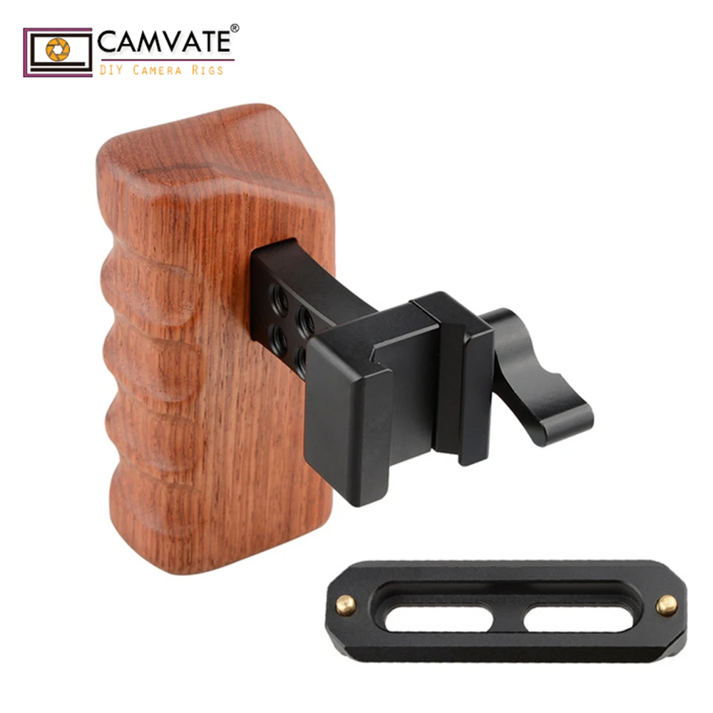 

CAMVATE DSLR Wood Wooden Handle Grip (Right Hand) with Swat Rail Clamp & safety rail(70mm) C1535 camera photography accessories