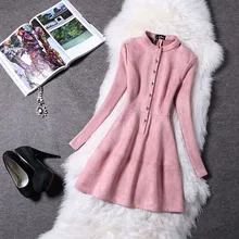Autumn Winter Fashion Women font b Dress b font Long Sleeve Suede 2016 New Spring Elegant
