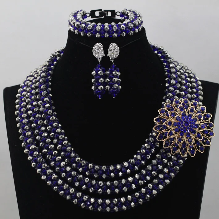 Trendy Teal and Royal Blue Fashion African Jewelry Set
