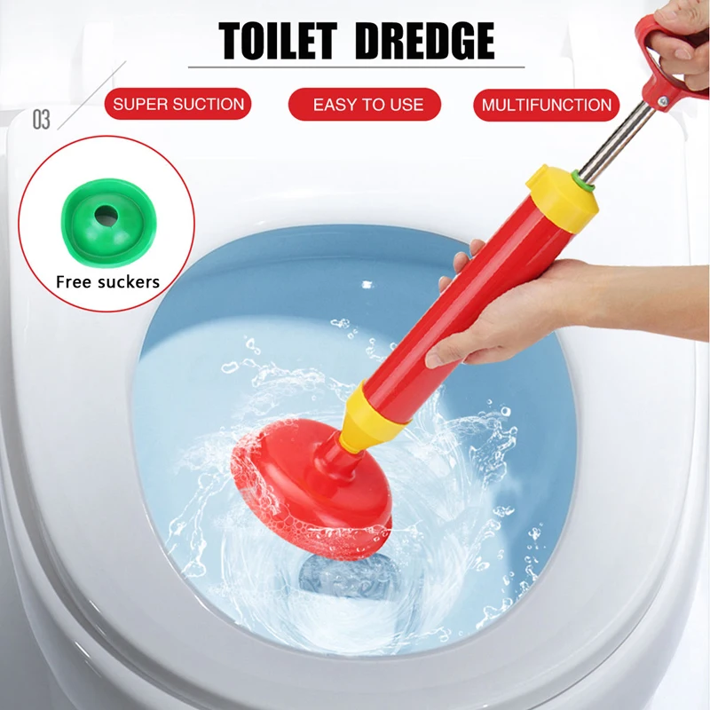 Powerful Bathroom Blocked Toilet Sink Multi Drain Buster Plunger W/2 Suckers For Sink Cleaning Tool