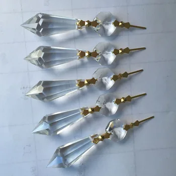 

220pcs/lot 38mm Crystal Icicle Prism Pendant with Golden Connector Beads Pendant Hanging Lighting Drops Free Shipping