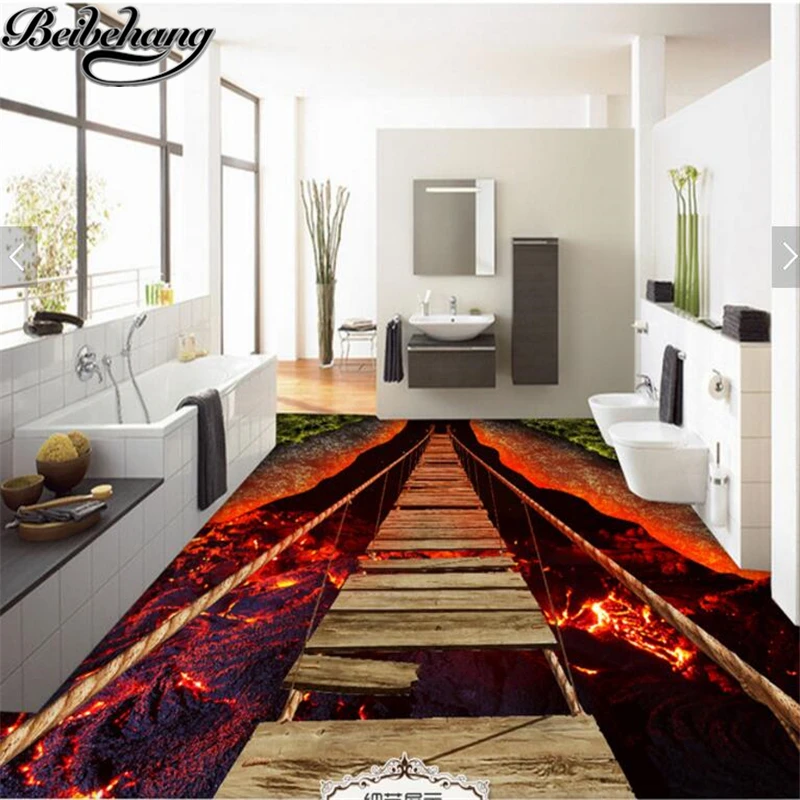 beibehang Custom home decoration flooring 3d waterproof breathtaking rope bridge volcanic lava 3D self - adhesive floor | Обустройство
