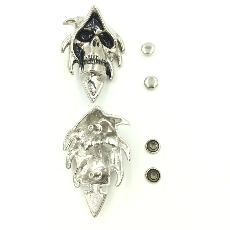 

10Sets High Quality Punk Skull Skeleton Spike Studs Spots Garment Rivets Antique Silver Tone 53x36mm