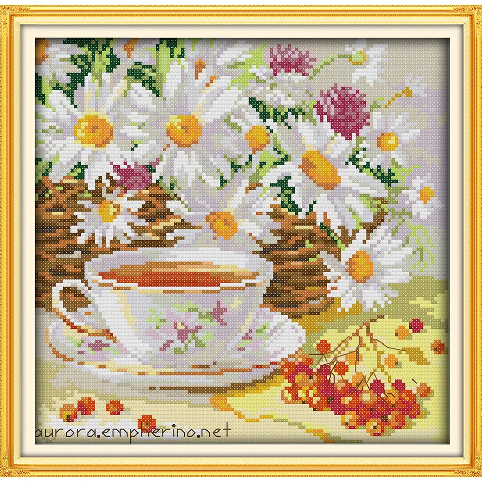 Joy Sunday,Afternoon tea,cross stitch embroidery set,printing cloth embroidery kit,needlework,DIY cross stitch embroidery kit (1)
