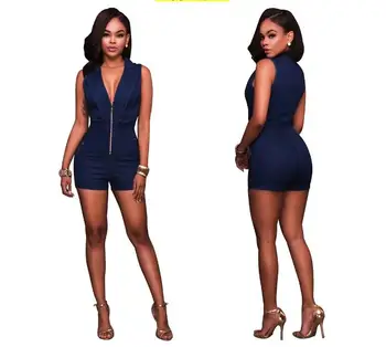 

Office Lady Rompers Women Cowboy Jumpsuits Summer V-Neck Silm Waist Sexy Party Playsuit Female Overalls