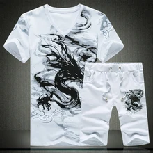 Китайский стиль Творческая печать мода бутик футболка и Шорты костюм Лето высококачественный хлопок мужские Комплект с шортами M-5XL