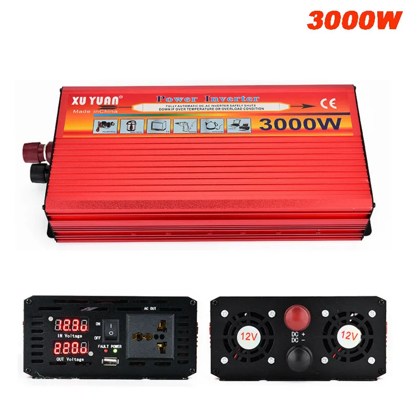 3000W Car Power Inverter DC 12V / 24V To AC 220V LED Display Car