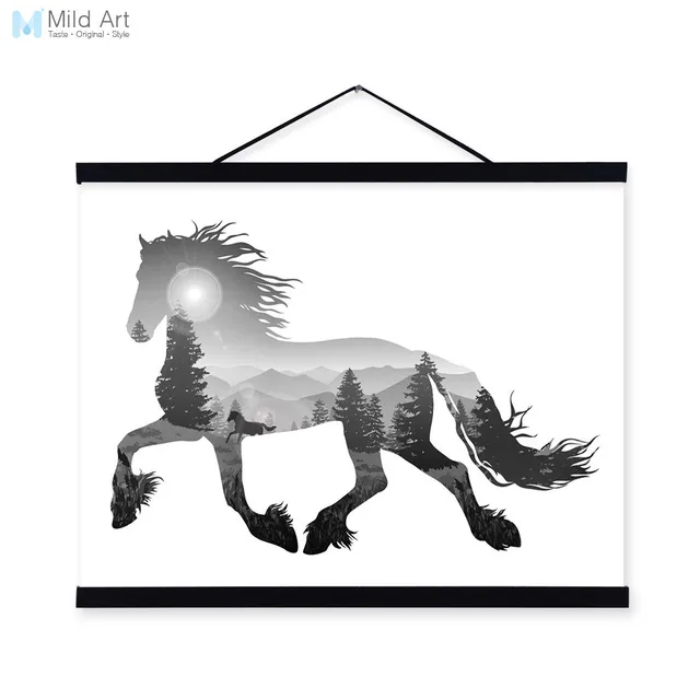 running horse black white