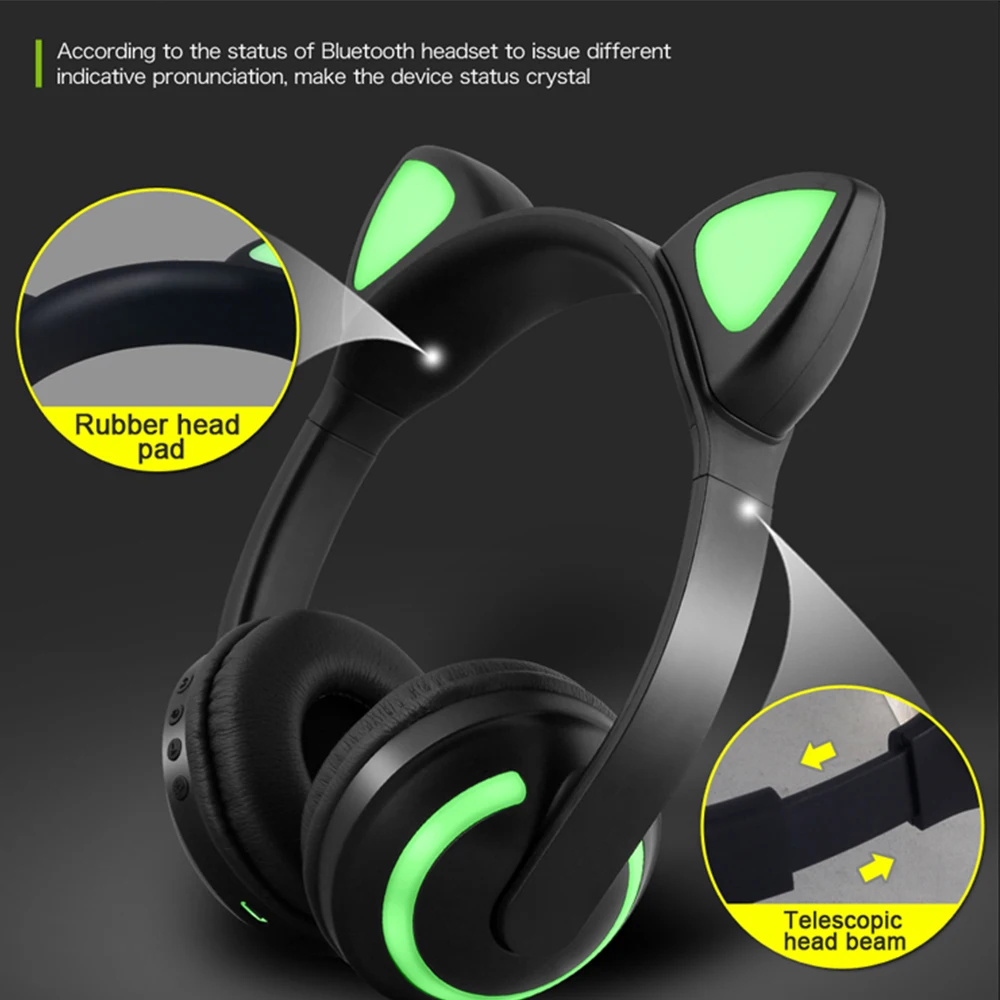 Cat Devil Deer Ear Headset Bluetooth Headphone with 7 Color Flashing Glowing Cat Ear Wireless Headphone for Kids Cosplay