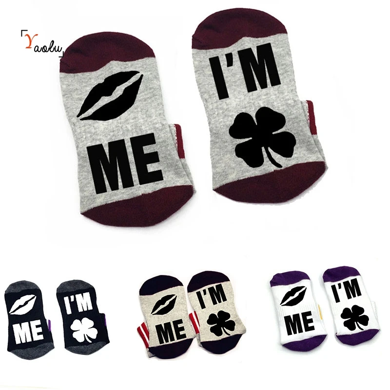 Kiss me I'm lucky sock cotton unisex Sock Slippers ankle socks funny quote Get Lucky | Женская одежда