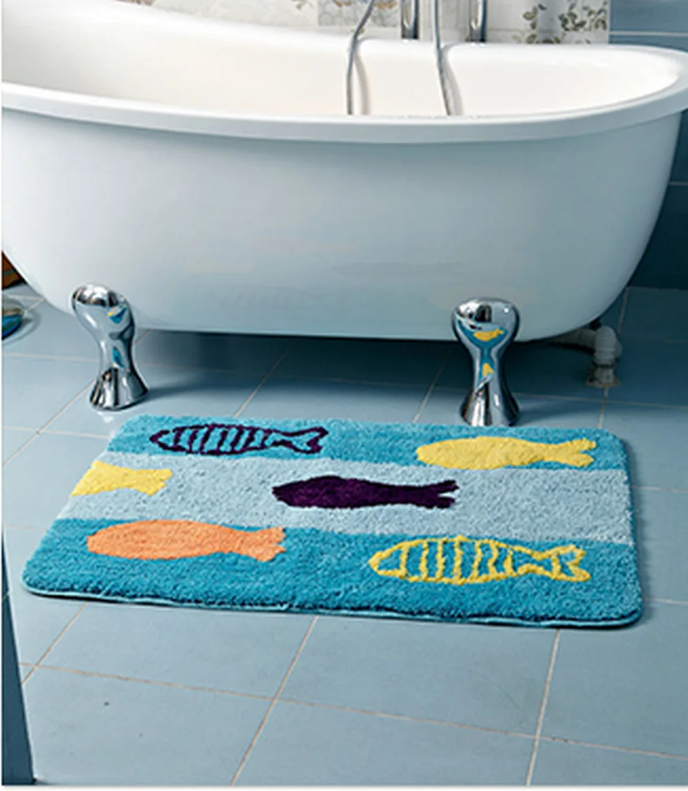 NiceRug Japanese Style Door Mats Super Cute Blue Fish Rug and Carpet