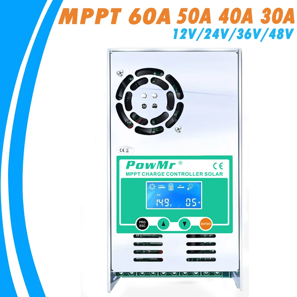 PowMr MPPT 60A 50A 40A 30A Контроллер заряда и разряда 12 В 24 в 36 48 авто для Max PV 190VDC свинцово