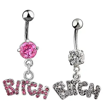 

Bitch Letters Rhinestone Crystal Belly Button Navel Ring Barbell Surgical Steel