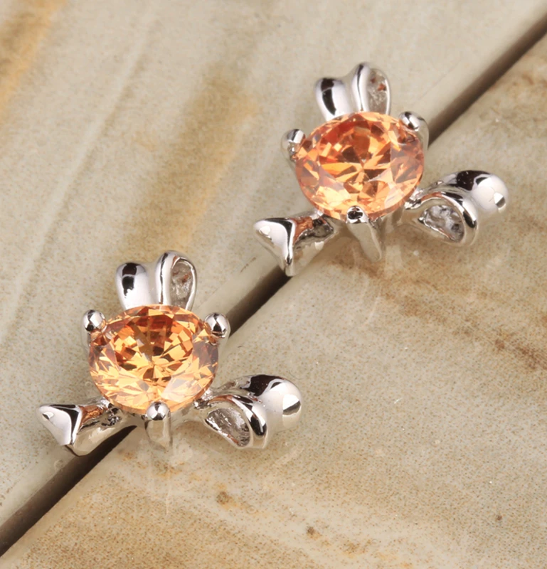 

Cheerful Orange Champagne Gems Zircon 925 Sterling Silver Studs Earring Jewelry Woman's S5571