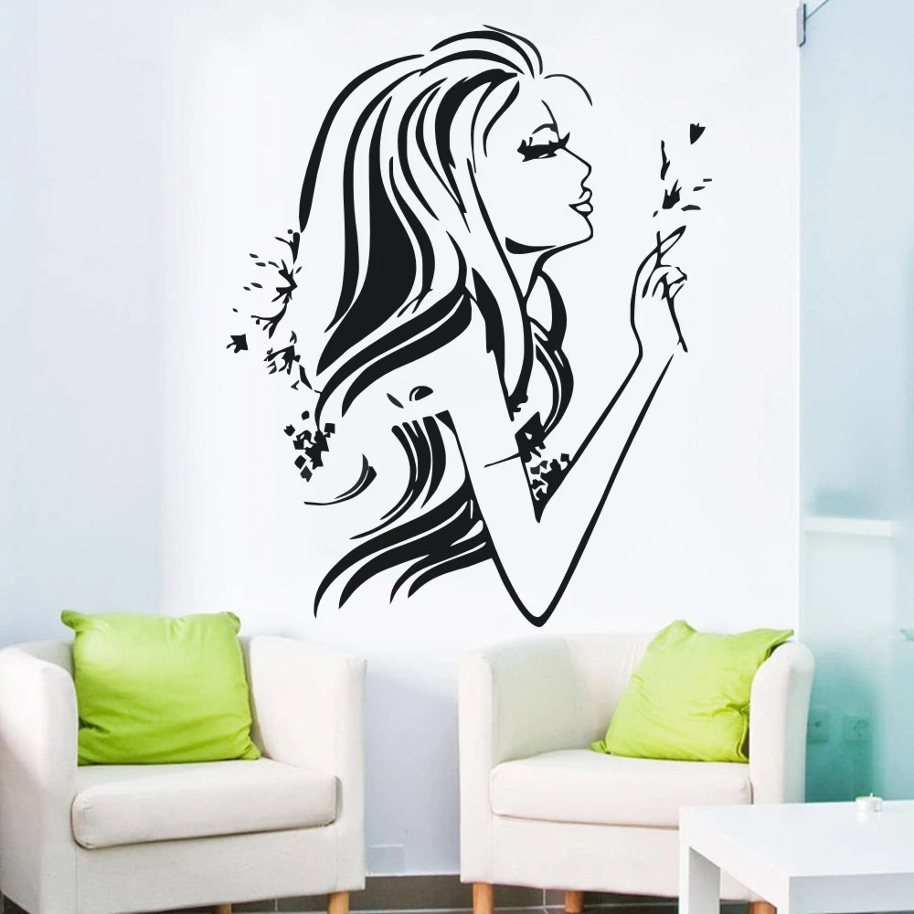 Hot Fashion Girl Wall Decals Pretty Woman With Flower Sexy Female Art Vinyl Wall  Sticker Home Bedroom Beautiful Decor M 76|girl wall decal|wall decalswall  sticker - AliExpress