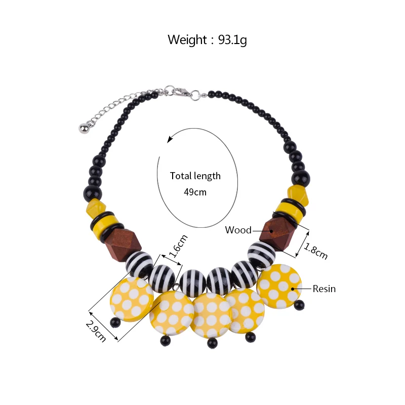 Guanlong Trendy Resin Wood Necklaces With Circle Pendant For Women Round Geometric Acrylic Beaded Chains Gifts Jewelry Necklace (1)
