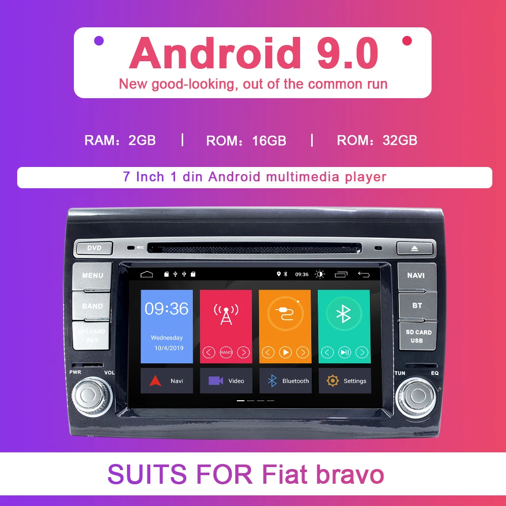 Xonrich 2 Din Android 9,0 Автомобильный мультимедийный плеер для Fiat/Bravo 2007 2008 2009 2010 2011 2012DVD помощи при парковке gps навигации радио