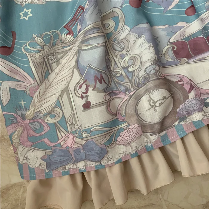 Kawaii короткое платье для девочек закругленный отложной воротник Нежный печати платье в викторианском стиле Чай Вечерние Лолита ОП Ретро