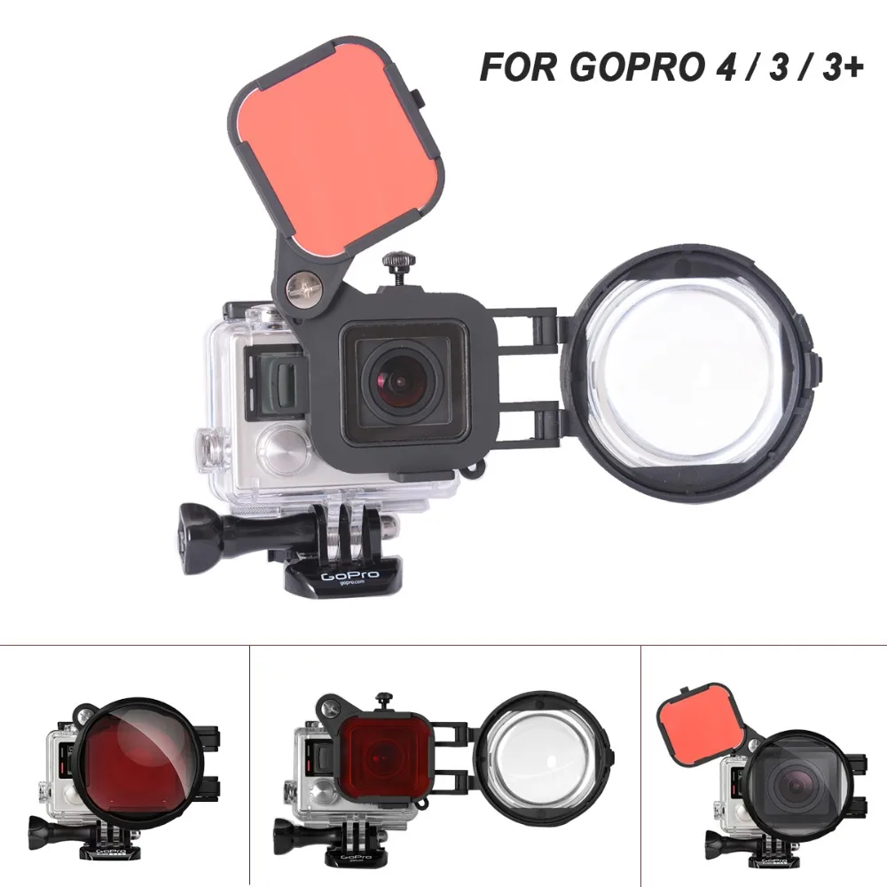 Diving Red Filter for Gopro Hero 5 6 7 Black Camera Waterproof Housing Case 58mm HD Macro Lens Close-Up 24X Filter Flip Adapter