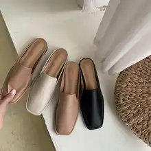 Women Mules Summer Slip On Shoes Square Toe Slippers Flats Mid Heel Slippers PU Leather Beach Mules Slides Half Flip Flops drop shipping women s slide on slip on mules loafer flats shoes rhinestone slides slippers new fashion woman mules flip flops