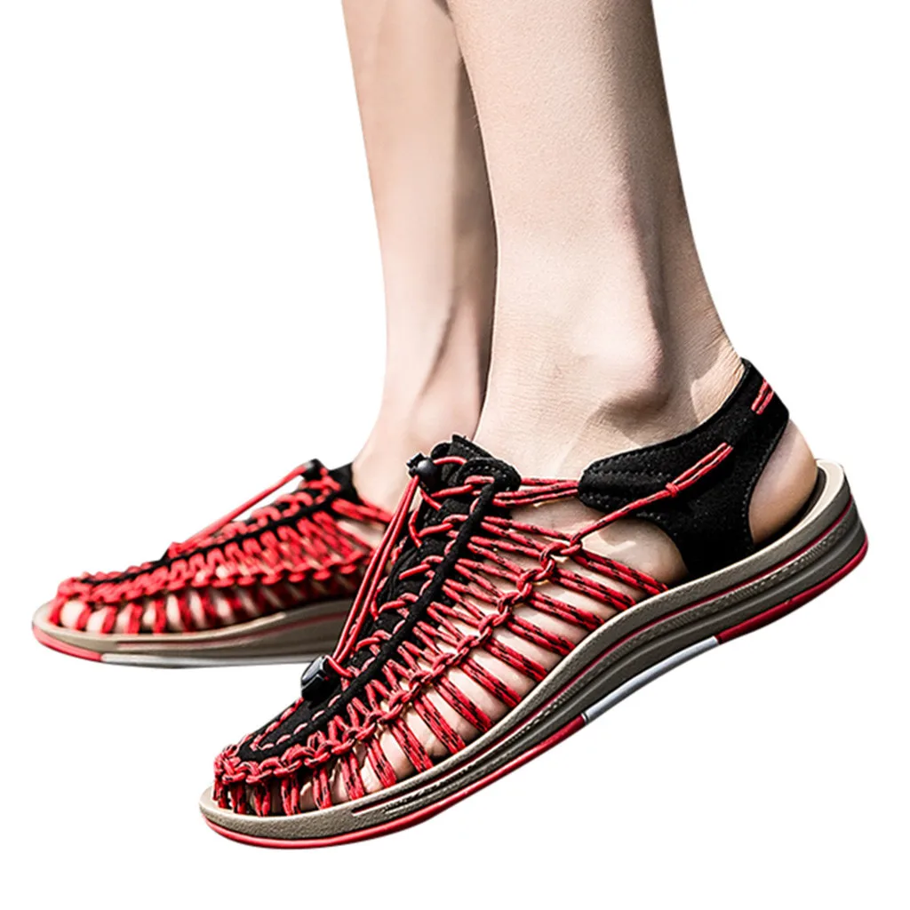 Beathable Air/Лидер продаж; парусиновая обувь для взрослых; Мужская модная повседневная Летняя дышащая пляжная обувь; тканые сандалии на плоской подошве;#529