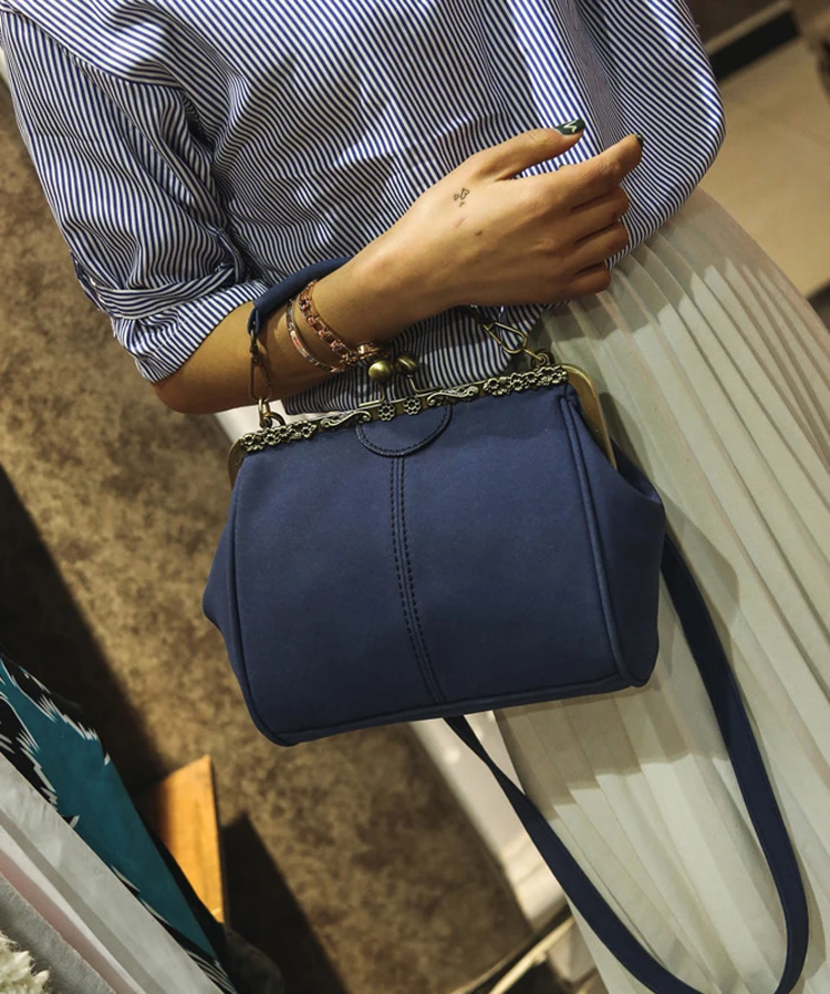 Women PU Leather Purse Retro Fashion Top Handle Handbag Kiss Lock Crossbody Shoulder Bag for Ladies (9)