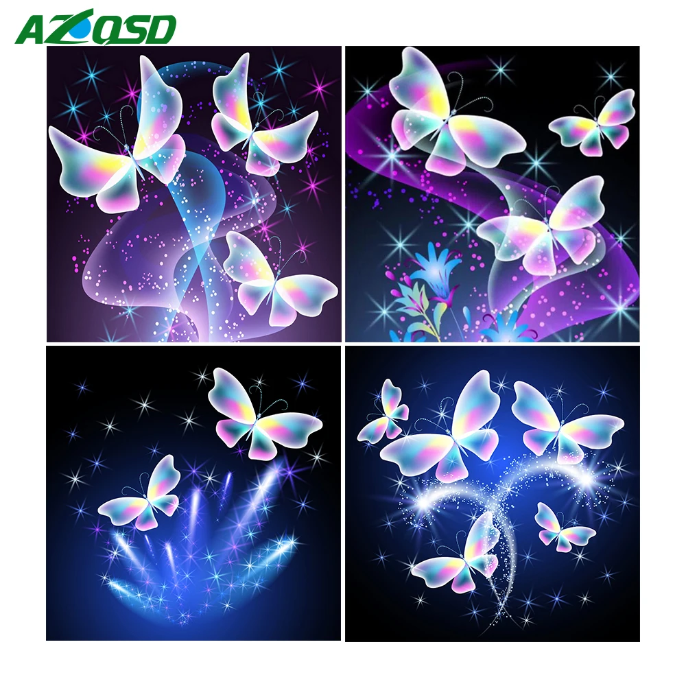 

AZQSD Diamond Embroidery Butterfly Handicraft Diamond Mosaic Animal Full Square Cross Stitch Rhinestone Wall Art Gift 20x20