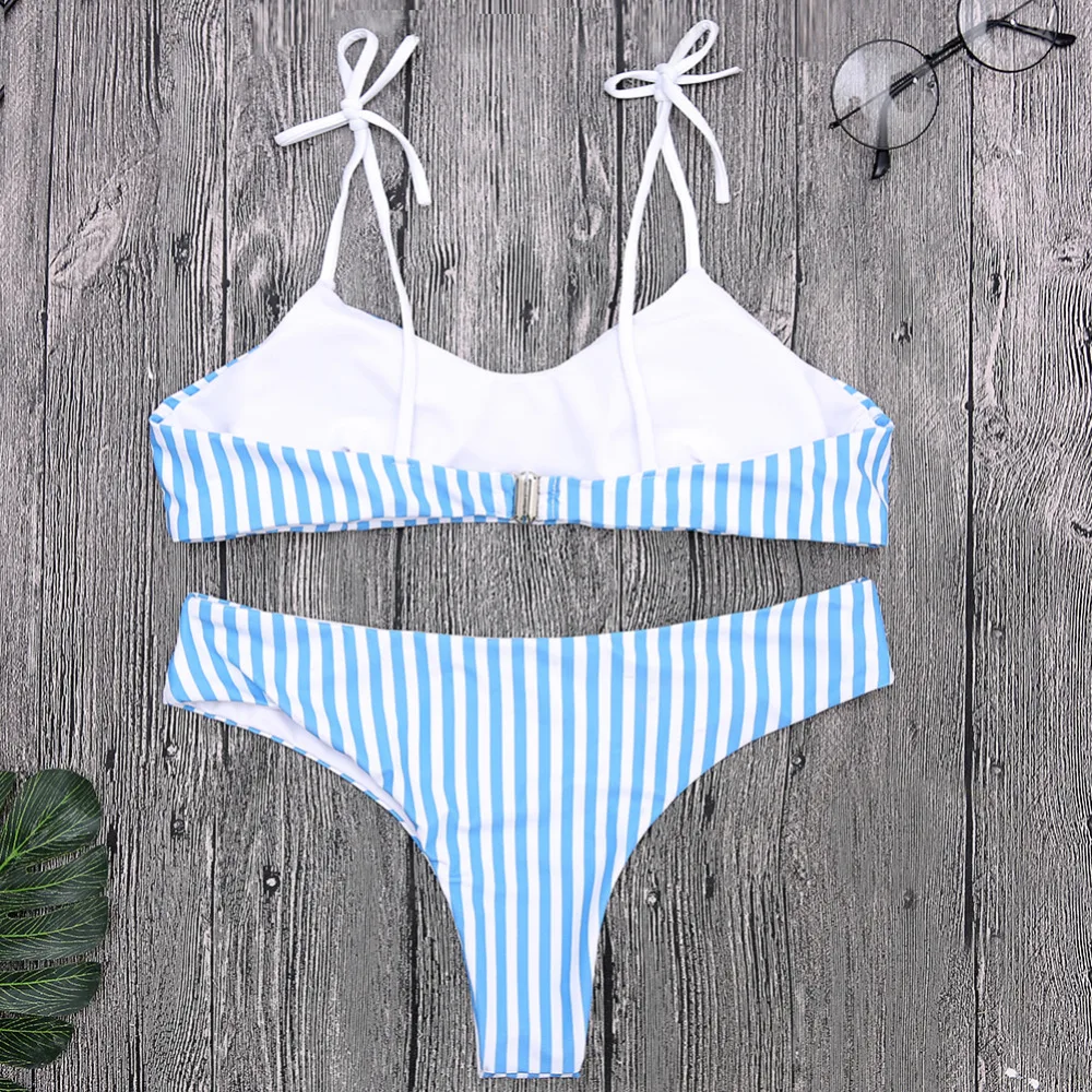 2019 Blue Stripe Bikini Split Sexy Cute Women Girls Swimwear Beach Holiday Swimwear Bikinis Set Women Swimsuit Bathing Suit